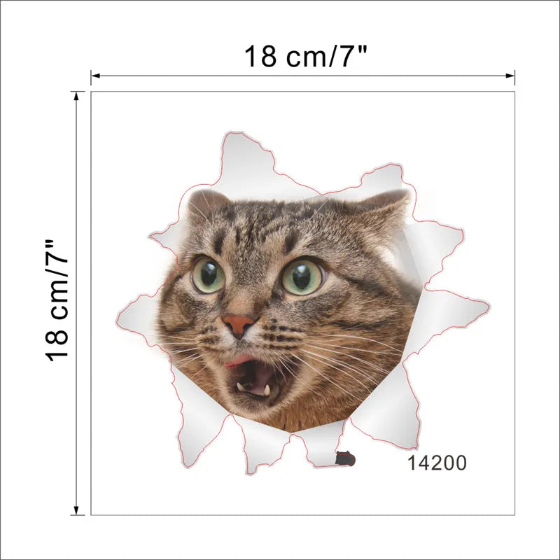 3d vivid broken Cat Toilet Door Refrigerator kitchen toilet Wall Stickers Decals Door Home Decor Poster Mural